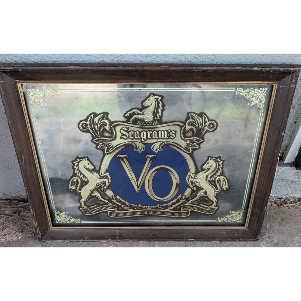Vintage Seagram's Whisky Mirror Bar Sign 20" x 15" Framed